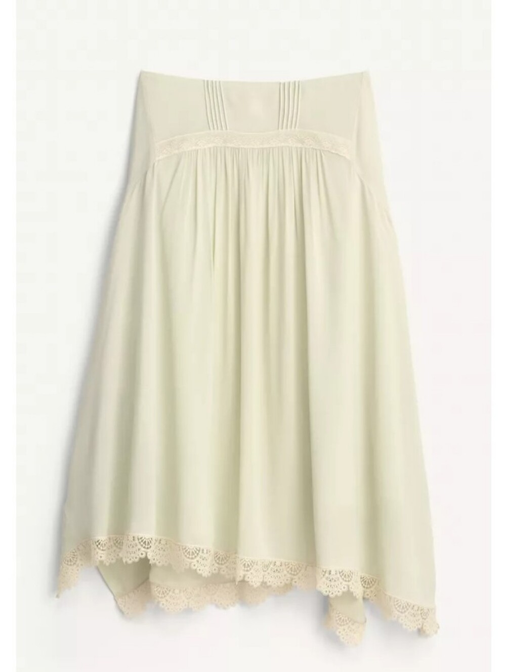 Zara Studio Collec Limited Edition Light Green Lace-Hem Pleated Skirt S